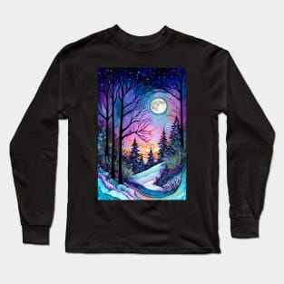 Colorful psychedelic winter wonderland with vibrant fluorescent colors Long Sleeve T-Shirt